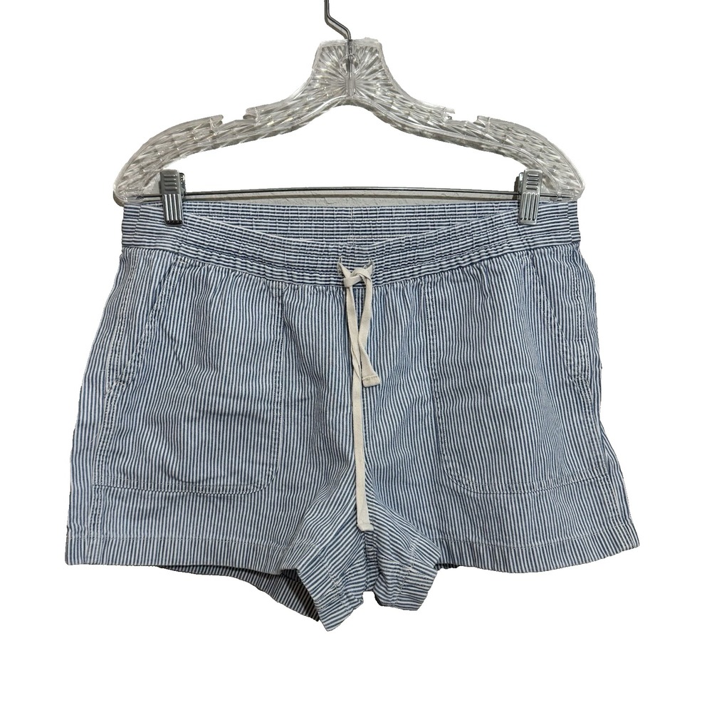 Point Sur Womens Striped Pull On Denim Jean‎ Shorts Pockets Stripe Tie Medium
